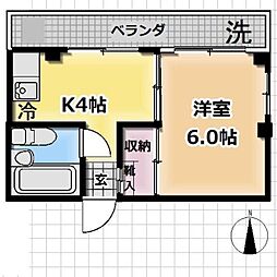 コーポ宇田川 1Kの間取図画像