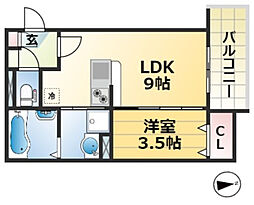 カーサ蓮宮通 1階1LDKの間取り