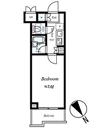 ルーブル上池台弐番館 2階1Kの間取り