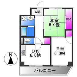 エレガンス喜連 2DKの間取図画像