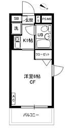 東急池上線 池上駅 徒歩8分の賃貸マンション 4階1Kの間取り