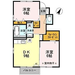 京王線 平山城址公園駅 徒歩9分の賃貸アパート 1階2DKの間取り