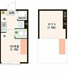 ハーモニーテラス上井草V 1階ワンルームの間取り