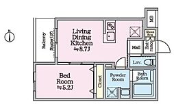 アイルグランデ赤羽 3階1LDKの間取り