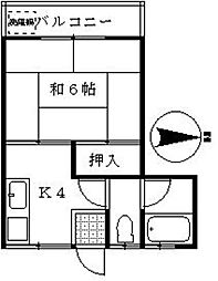 扇荘 2階1Kの間取り