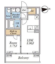 大田区南千束1丁目マンション 1LDKの間取図画像