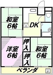 JR中央線 西八王子駅 バス20分 慈根寺下車 徒歩5分の賃貸マンション 2階3DKの間取り