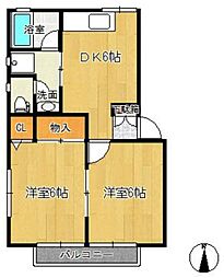 ヒルズメゾン南流山 2階2DKの間取り