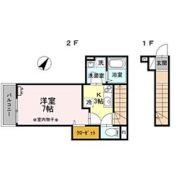 小田急小田原線 相模大野駅 徒歩12分の賃貸アパート 2階1Kの間取り
