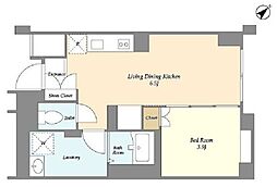 ジニア不動前 2階1LDKの間取り