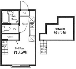 ハーミットクラブハウス マックスII 2階ワンルームの間取り