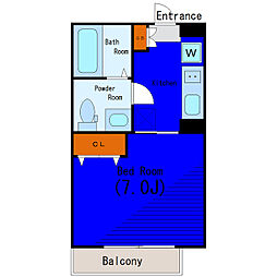 東急池上線 蓮沼駅 徒歩10分の賃貸マンション 2階1Kの間取り