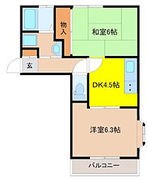 ウインディア・いそぬま 2DKの間取図画像