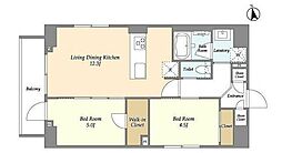 グランカーサ上野 3階2LDKの間取り