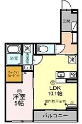 レイク・エスポワ 2階1LDKの間取り