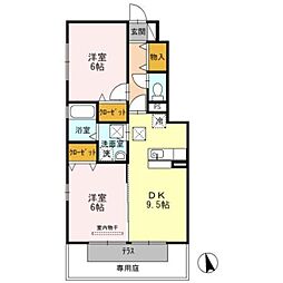 サンセール岩出 1階2DKの間取り
