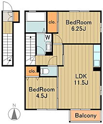 小田急多摩線 黒川駅 徒歩8分の賃貸アパート 2階2LDKの間取り