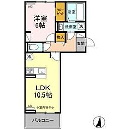 JR東北新幹線 郡山駅 3.6kmの賃貸アパート 2階1LDKの間取り