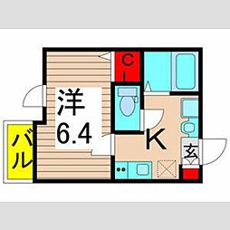 ブルーローズ 3階1Kの間取り