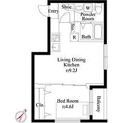 オークプレイス三軒茶屋 1LDKの間取図画像