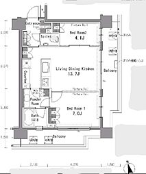 パークアクシス渋谷桜丘SOUTH 2LDKの間取図画像