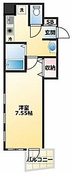 キャトルセゾン2 1Kの間取図画像