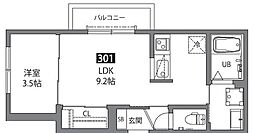 Lagom 3階1LDKの間取り