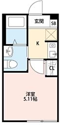 クレストール NB 2階1Kの間取り