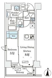 リテラス住吉 2階1LDKの間取り