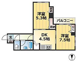 サンビルダーギャラリーコート王子公園 2DKの間取図画像