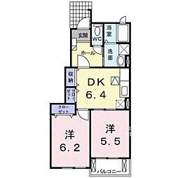 ジョイフラット青鳥1 2DKの間取図画像