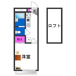 レオパレスクリスタ住吉 2階1Kの間取り