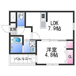 フジパレス高石千代田1番館 1LDKの間取図画像