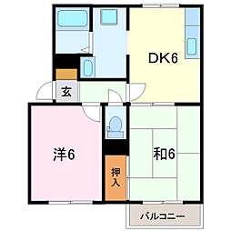 ヴィルヌーブA 2DKの間取図画像