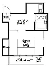 ハイツ富士見台 2階1Kの間取り