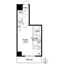ジェノヴィア武蔵関公園スカイガーデン 4階ワンルームの間取り