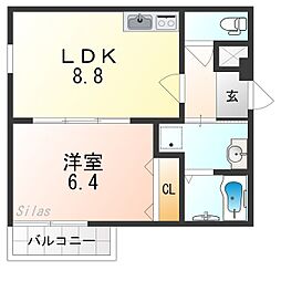 クルゼイロ旭町 1LDKの間取図画像