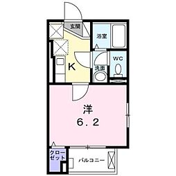 プロムナード町屋 2階1Kの間取り