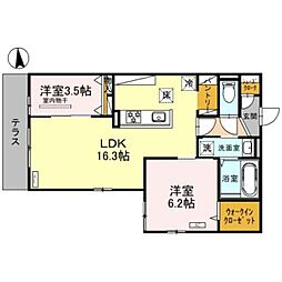JR阪和線 鶴ケ丘駅 徒歩2分の賃貸アパート 3階2LDKの間取り