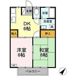 ハイツリバーランド 2DKの間取図画像
