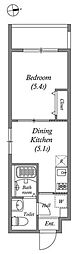 アーバーハイツ六町3丁目 2号館 1DKの間取図画像