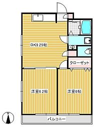 ブルーメ本田 2DKの間取図画像