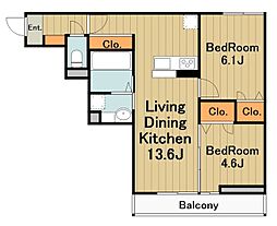 サンパティーク矢部 3階2LDKの間取り