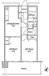 プラザタワー勝どき 30階2DKの間取り