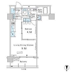 パークアクシス蒲田ステーションゲート 13階1LDKの間取り