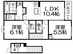 K’S HOMEII 202 2階2LDKの間取り