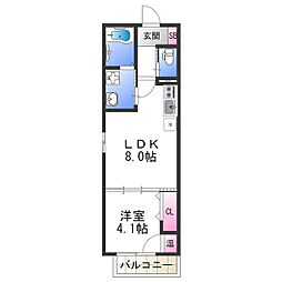 F asecia Rad 1階1LDKの間取り