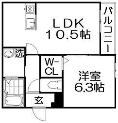 サンセレーノ minami 2階1LDKの間取り