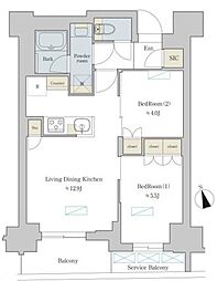 ブリリアイスト町屋 11階2LDKの間取り