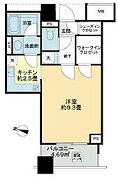 アトラス白山ホワイトヒルズ 7階1Kの間取り